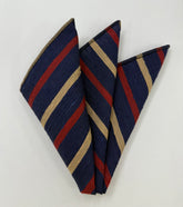 Dark Red & Cream on  Dark Navy Blue Shantung Striped Silk Pocket Square #SHSTP-2